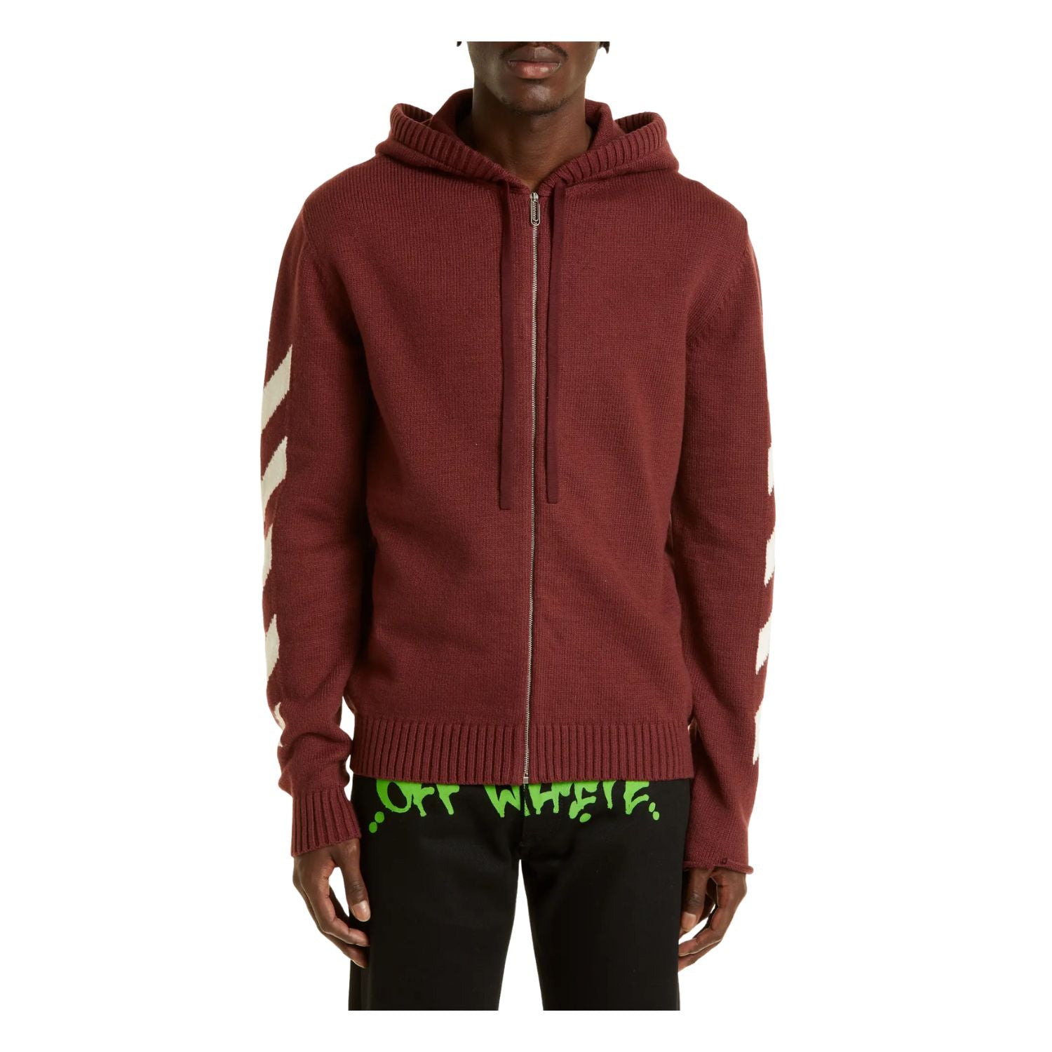 Off-white Diagonal Arrow Knit Zip Hoodie Mens Style : Omha080f22kni00