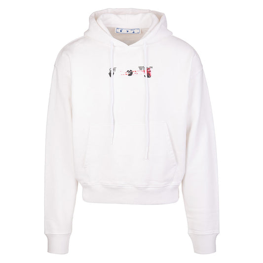 Off-White Acrylic Arrow Logo Print Hooded Sweatshirt White Black Fucshia
